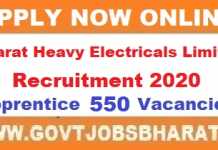 BHEL Recruitment 2020, Apply Online For 550 Trade Apprentices Posts BHEL Recruitment 2020
