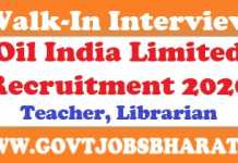 OIL Recruitment 2020, Walk-in 07 Teacher, Librarian Posts OIL Recruitment 2020