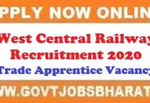 West Central Railway Recruitment 2020, Apply Online For 570 Trade Apprentice Posts West Central Railway Recruitment