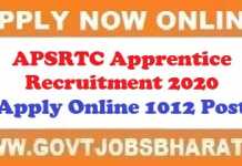 APSRTC Recruitment 2020 – Apply Online For 1012 Apprentice Post APSRTC Recruitment 2020