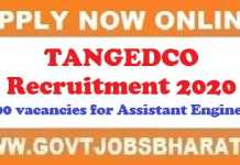 TANGEDCO Recruitment 2020 – Apply Online For 600 Assistant Engineer Posts TANGEDCO Recruitment