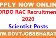 DRDO RAC Recruitment 2020 – Apply Online for 167 Scientist Posts DRDO RAC Recruitment