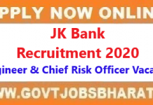 JK Bank Recruitment 2020 – Apply Online For 26 Engineer & Chief Risk Officer Posts JK Bank Recruitment