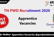 TN PWD Recruitment 2020 – Apply Online For 280 Apprentice Posts TN PWD Recruitment 2020