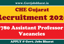 CHE Gujarat Recruitment 2020 – Apply Online for 780 Assistant Professor Posts CHE Gujarat Recruitment 2020