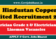 Hindustan Copper Limited Recruitment 2021 – Apply for 21 Electrician Grade 2 & Electrician cum Lineman Posts Hindustan Copper Limited Recruitment 2021
