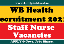WB Health Recruitment 2021, Walk-in for 50 Staff Nurse Posts WB Health Recruitment 2021