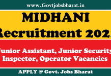 Mishra Dhatu Nigam Limited Recruitment 2021 – Apply Online For 64 Junior Assistant, Junior Security Inspector, Operator Posts MIDHANI Recruitment 2021