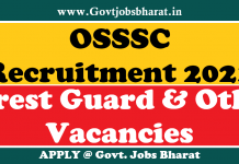 OSSSC Recruitment 2021 – Apply Online For 2841 Forest Guard & Other Posts OSSSC Recruitment 2021