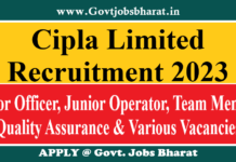 Cipla Recruitment 2023 – Apply Online for Junior Operator & Other Posts Cipla Recruitment 2023