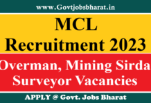 MCL Recruitment 2023 – Apply Online for Jr. Overman, Mining Sirdar & Surveyor Posts MCL Recruitment 2023