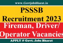PSSSB Recruitment 2023 – Apply Online for 1317 Fireman, Driver/ Operator Posts PSSSB Recruitment 2023