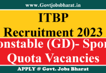 ITBP Recruitment 2023 – Apply Online for 71 Constable (GD)- Sports Quota Posts ITBP Recruitment 2023